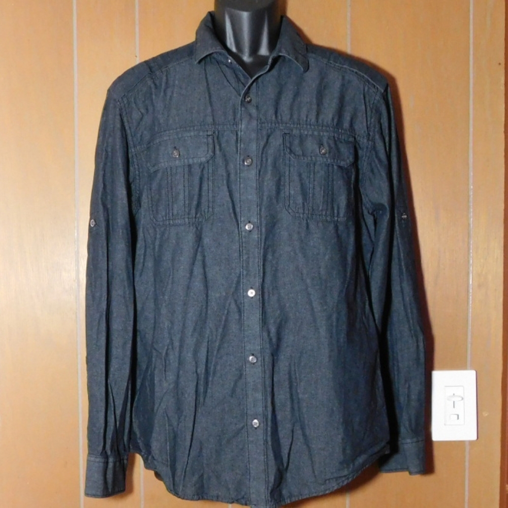 Rock & Republic Men's Casual Button Down Shirt - Dark Gray